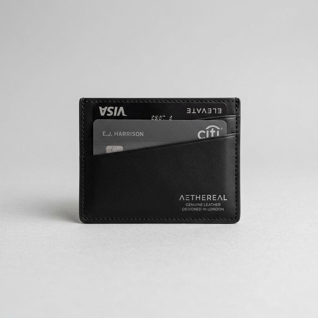 Sleek premium black leather designer cardholder wallet product showcase